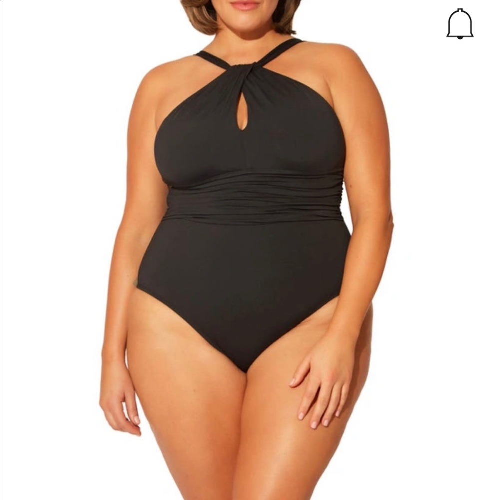 URBAN GODDESS KEYHOLE HIGH NECK ONE-PIECE SWIMSUIT IN BLACK
